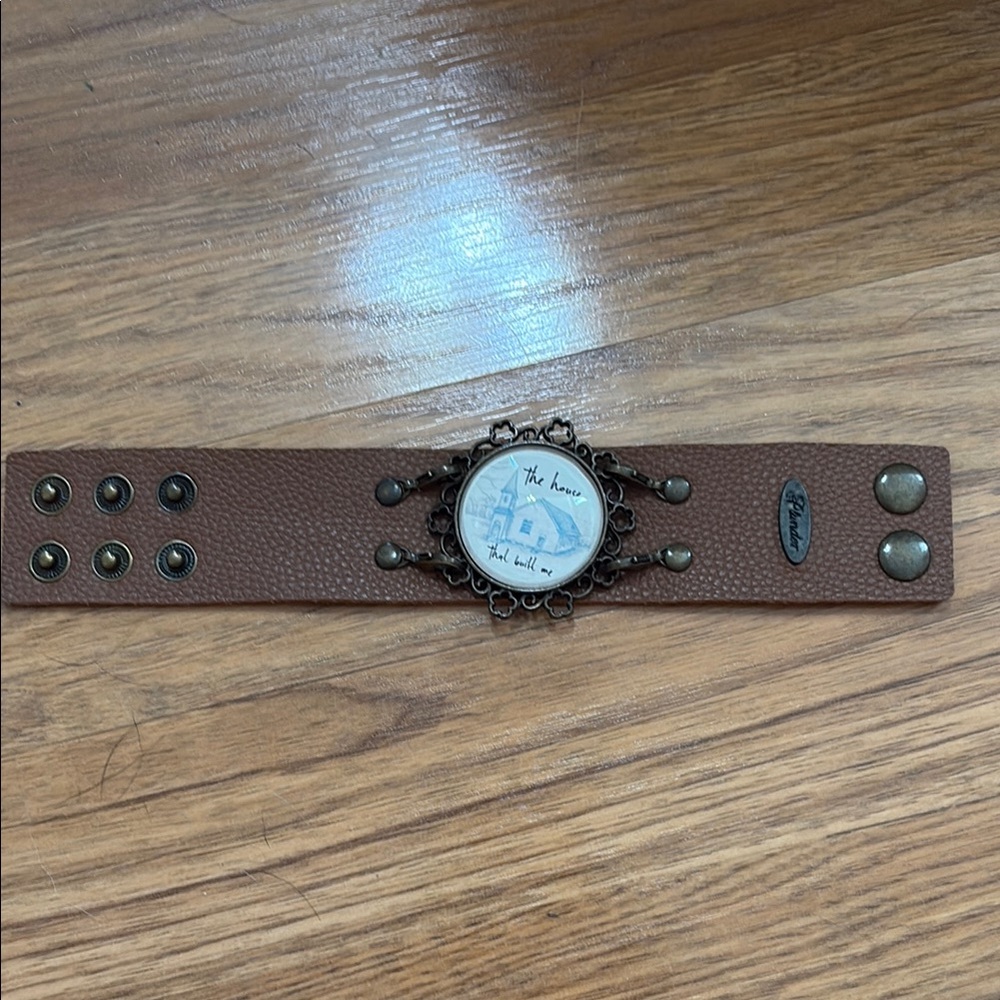 Brown Leather Bracelet with Vintage Charm